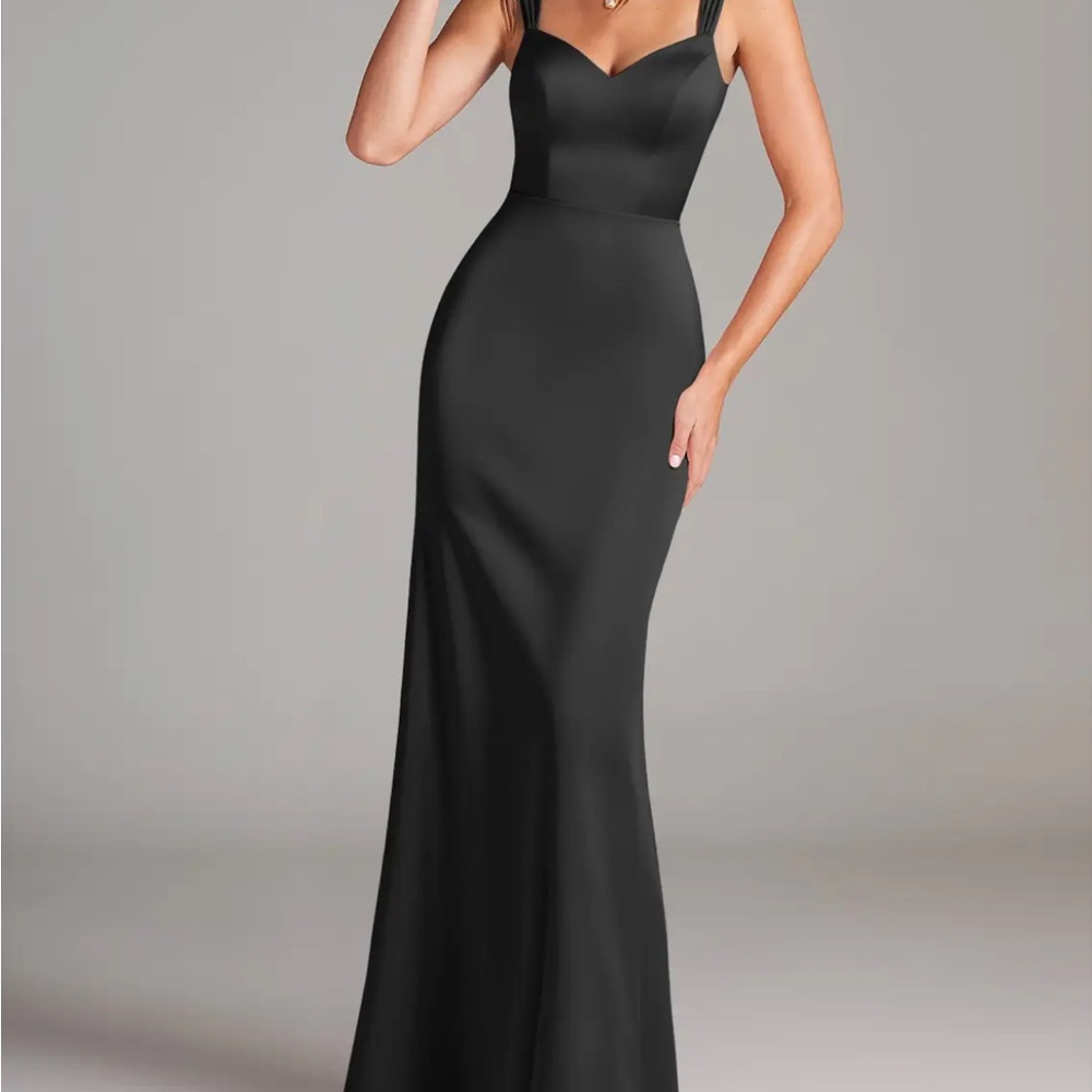 Azazie Black Satin Sweetheart Neck Maxi Dress